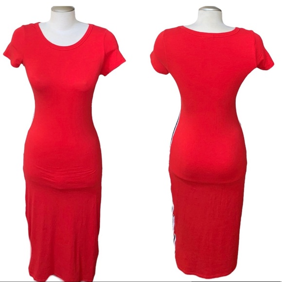 Heart & Hips Red Bodycon Cotton Midi Dress Small - Picture 1 of 8